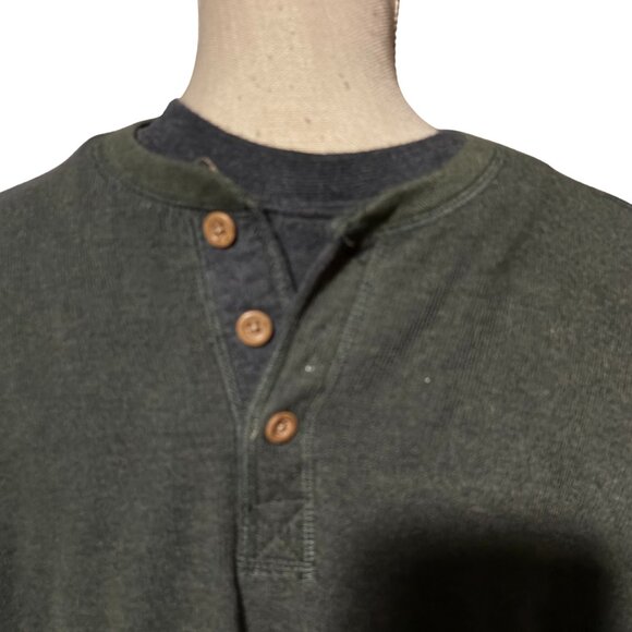 Saddlebred Men’s Long Sleeve Henley Shirt Size L – Dark Green Cotton Blend - Picture 3 of 4